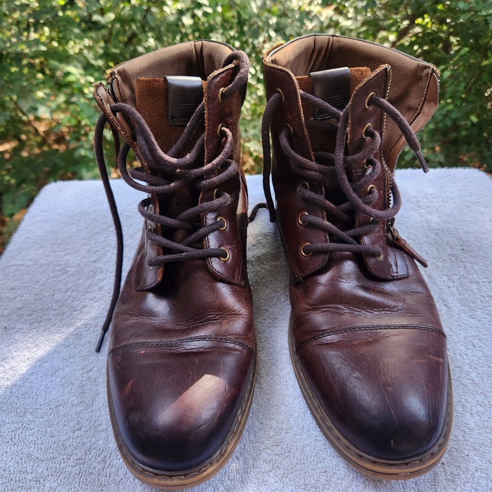 ALDO "Steve" Men's Brown Leather Combat Cap Toe Zipper Boots Size 9M